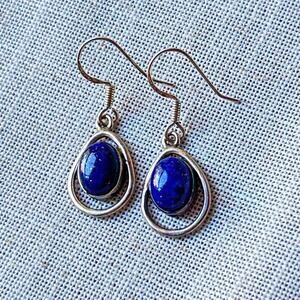 Vintage 1990s Sterling Lapis Lazuli Cabochon Earrings